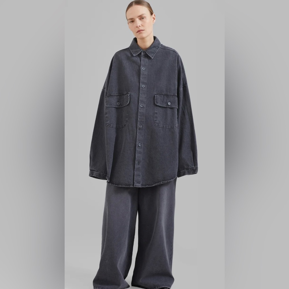 The Frankie Shop Dallas Oversized Gray Denim Shirt Jacket XXXS/XXS